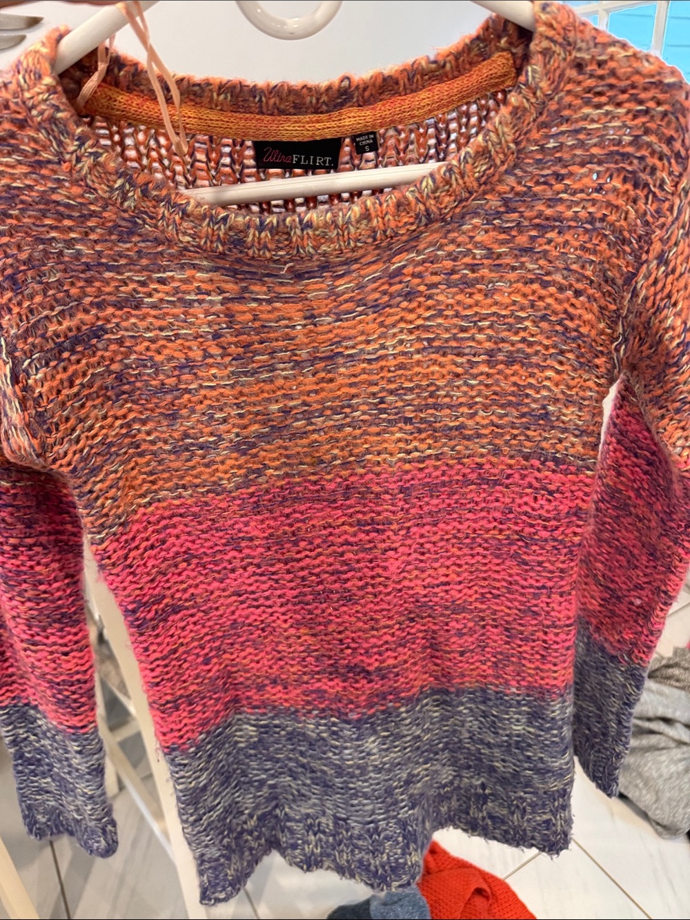 Flirt by Bebe Multicolor Knit Sweater - Orange, Pink & Blue
